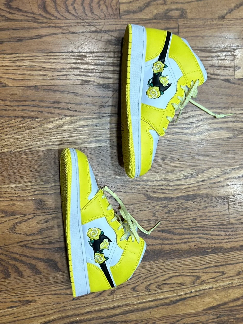 Nike Yellow & White Mid-Top Sneakers with Floral Accents